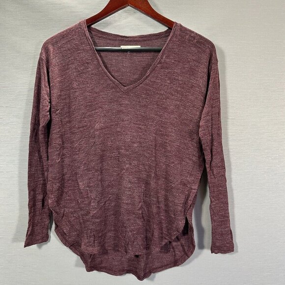 Madewell Top Women XS Maroon Long Sleeve V Neck Tee Hi Low Hem Pullover Shirt - Picture 1 of 5